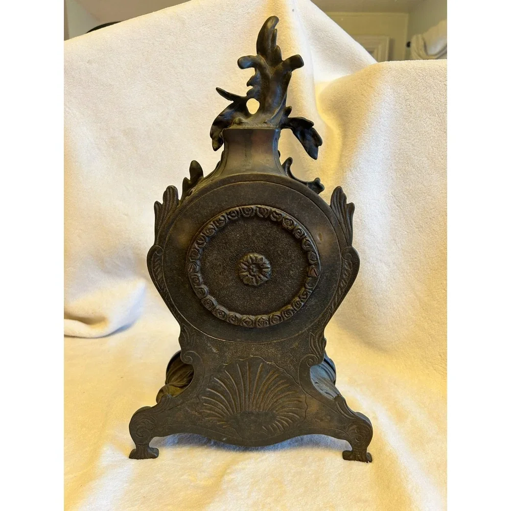 Vintage Italian Rococo Mantel Clock Cast Metal Made in Italy Faini